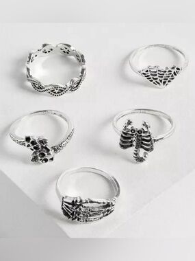 #Jx005 Torrid Skull & Halloween Motif Ring Set Silver-tone High Shine & Oxidized